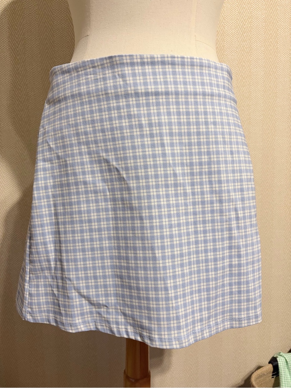 Altar’d State Light Blue Plaid A-Line mini Skirt